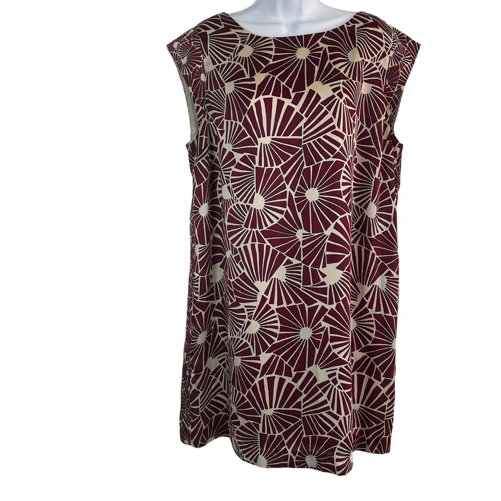 NWOT The Limited Shift‎ Dress Women's L Burgundy Cream Geometric Fan Print Retro